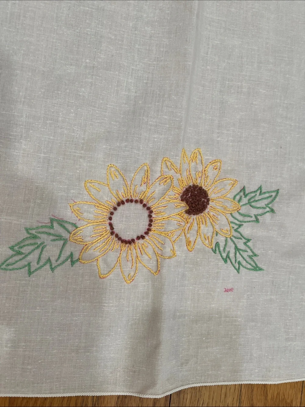 Vtg Embroidery Sunflowers & Butterflies Tablecloth Floral Nature 49.5x50 Cottage